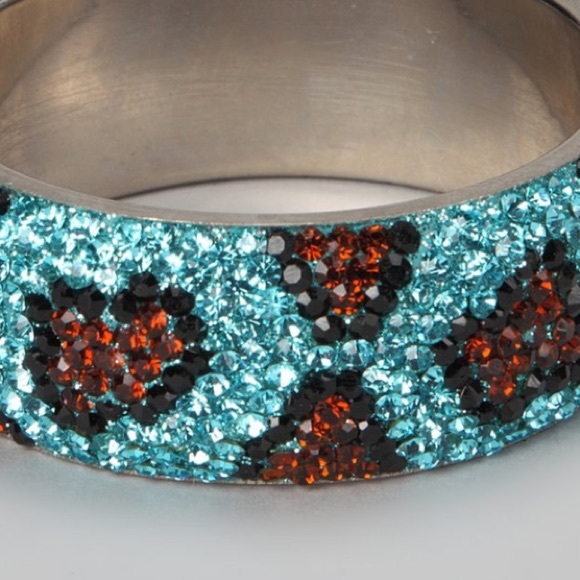 SAACHI-Gamba Blue, black and orange crystal bangle bracelet 1.5” W NWT/boxed - Picture 2 of 3